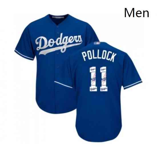 Mens Los Angeles Dodgers 11 A J Pollock Authentic Royal Blue Team Logo Fashion Cool Base Baseball Jersey